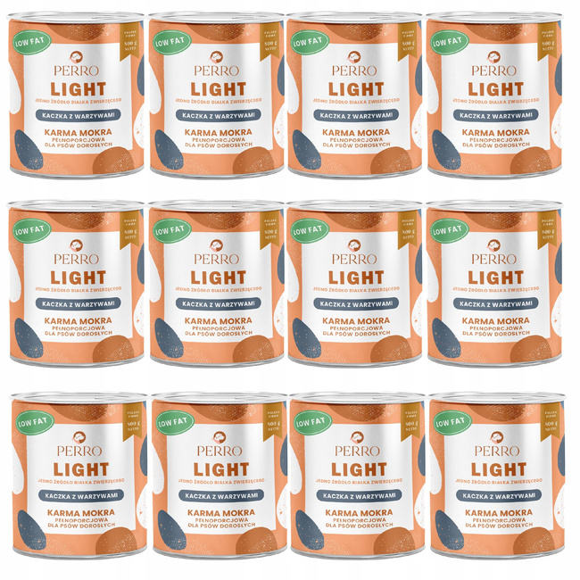 Perro LIGHT Monobiałkowa karma mokra dla psa Kaczka z warzywami 12 x 800g