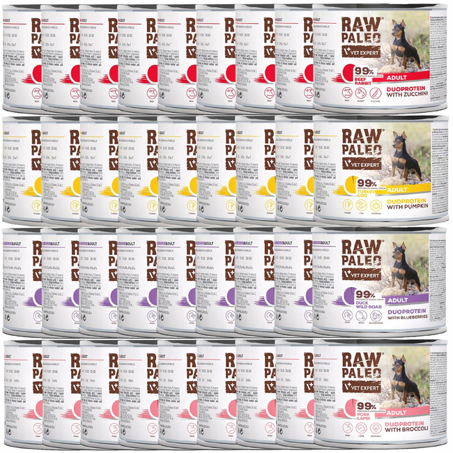 RAW PALEO Duoprotein Mix Smaków karma dla psa mokra 36 x 200g bezzbożowa