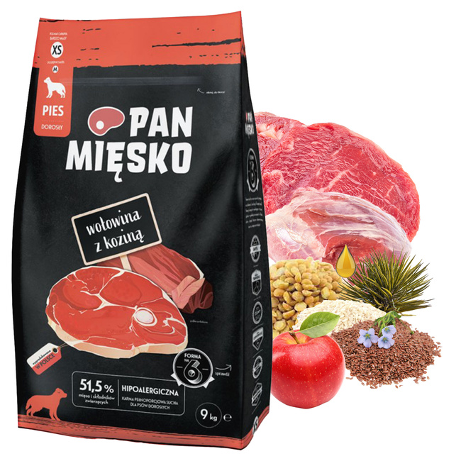 Pan Mięsko Karma dla psa sucha 9 kg Wołowina z Koziną XS