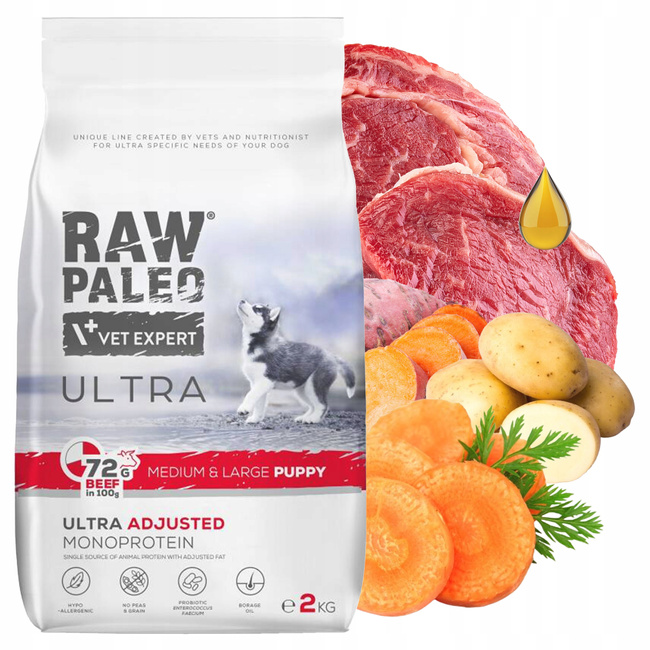 RAW PALEO ULTRA PUPPY Medium&Large Wołowina karma sucha dla szczeniąt 2 kg