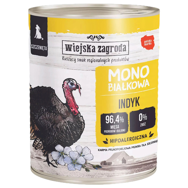 WIEJSKA ZAGRODA MONO Indyk karma dla psa mokra 6 x 800g bezzbożowa zdrowa