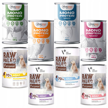Raw Paleo Gaczoo MONO PROTEIN karma mokra dla psa mix smaków 8 x 400g