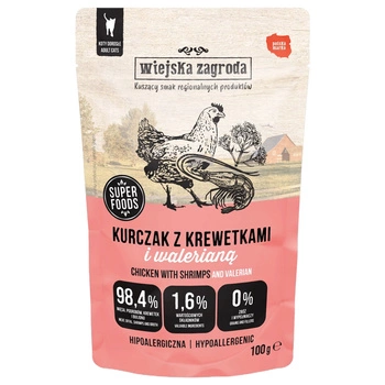 Wiejska Zagroda karma mokra dla kota Kurczak Krewetki z walerianą 100g