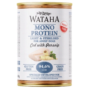 WATAHA Mono Light&Sterilised karma mokra dla psa Dorsz z Pasternakiem 400g