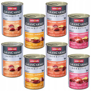 ANIMONDA GranCarno Sensitive karma mokra dla psa Mix Smaków 8 x 400g