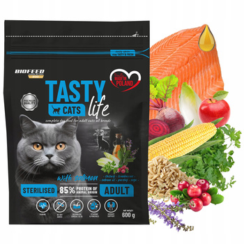 BIOFEED TASTY CATS LIFE STERILISED Łosoś karma sucha dla kota 600g zdrowa