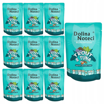 DOLINA NOTECI SUPERFOOD karma mokra dla kota Pstrąg Tuńczyk 10 x 85g