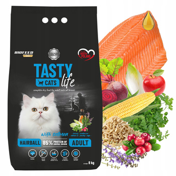 BIOFEED TASTY CATS LIFE Hairball Łosoś karma sucha dla kota 8 kg zdrowa