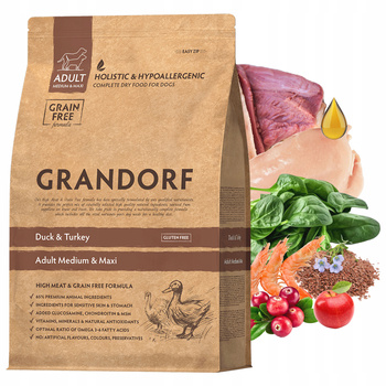 GRANDORF DOG MEDIUM&MAXI ADULT karma sucha dla psa Kaczka Indyk 1 kg