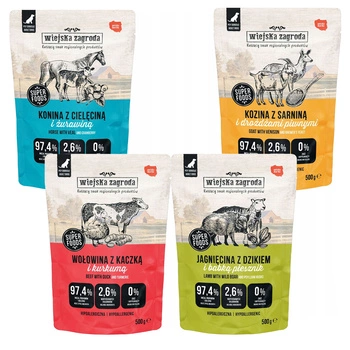 Wiejska Zagroda pełnoporcjowa karma mokra dla psa mix smaków 4 x 500g