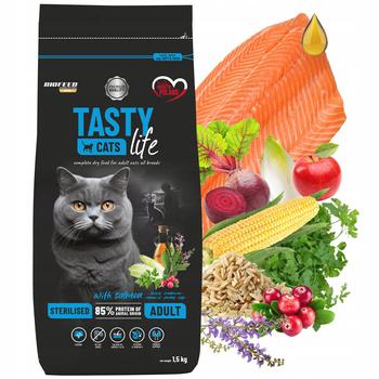 BIOFEED TASTY CATS LIFE STERILISED Łosoś karma sucha dla kota 1,5 kg zdrowa