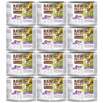 RAW PALEO PUPPY Duoprotein Kaczka Dzik karma dla szczeniąt mokra 12 x 200g