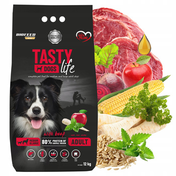 BIOFEED TASTY DOGS LIFE Medium Large Wołowina karma dla psa sucha 12 kg