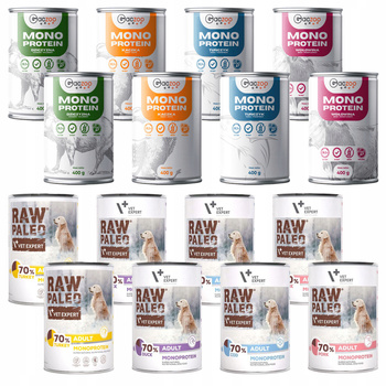 Raw Paleo Gaczoo MONO PROTEIN karma mokra dla psa mix smaków 16 x 400g