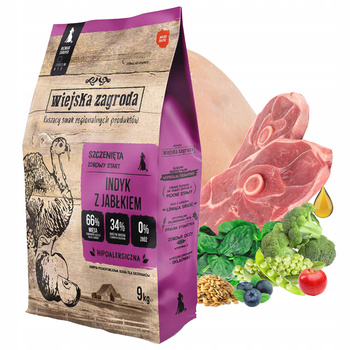 WIEJSKA ZAGRODA Karma sucha dla psa Indyk z Jabłkiem CHRUPKI M 9kg