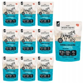 Wiejska Zagroda karma mokra dla psa Konina z Cielęciną 10 x 500g