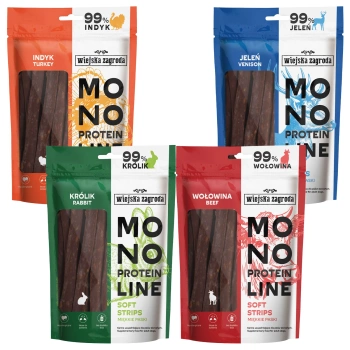 WIEJSKA ZAGRODA MONOPROTEIN paski przysmak smakołyk dla psa mix 4 x 100g