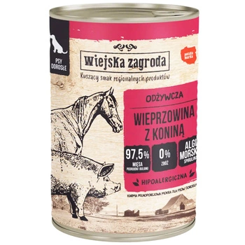 WIEJSKA ZAGRODA Karma mokra dla psa Wieprzowina Konina 400g Bezzbożowa