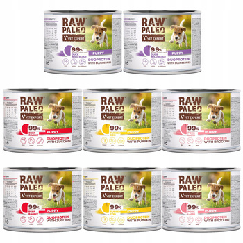RAW PALEO PUPPY Duoprotein Mix Smaków karma dla szczeniąt mokra 8 x 200g