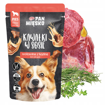 PAN MIĘSKO Kawałki w sosie Wołowina Kozina dla psa mokra 150g zdrowa