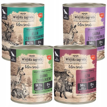 WIEJSKA ZAGRODA Leśne smaki Mokra karma psa Mix Smaków 4 x 800g bez zbóż