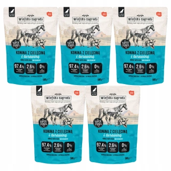 Wiejska Zagroda karma mokra dla psa Konina z Cielęciną 5 x 500g