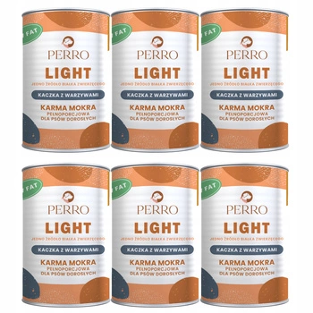 Perro LIGHT Monobiałkowa karma mokra dla psa Kaczka z warzywami 6 x 400g