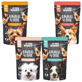 PAN MIĘSKO Kawałki w sosie Mix Smaków karma dla psa mokra 4 x 150g bez zbóż