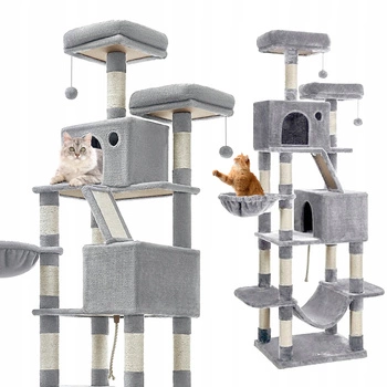 Drapak dla kota Gaczoo wysoki wieża legowisko jasny szary 60 x 50 x 206 cm
