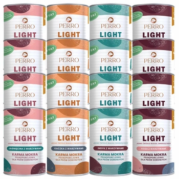 PERRO Light Monobiałkowa karma mokra dla psa mix smaków 16 x 400g