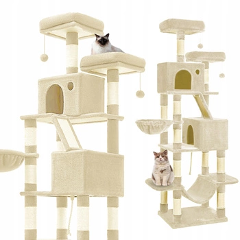 Drapak dla kota Gaczoo wysoki wieża legowisko beżowy 60 x 50 x 206 cm
