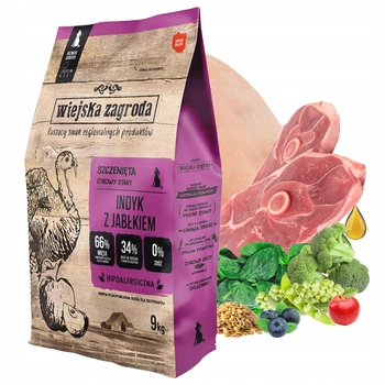 WIEJSKA ZAGRODA Karma sucha dla psa Indyk z Jabłkiem CHRUPKI M 9kg