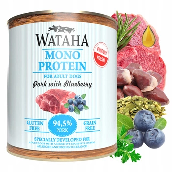 WATAHA Mono Protein Adult karma mokra dla psa Wieprzowina z Borówką 800g