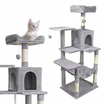 Drapak dla kota Gaczoo duży wieża legowisko jasny szary 55 x 45 x 143 cm