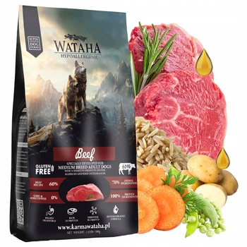 WATAHA Średnie i duże rasy sucha karma dla psa Wołowina z Ryżem 6 kg