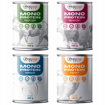 Mokra karma monobiałkowa dla psa Gaczoo MONO PROTEIN mix smaków 4 x 400g 