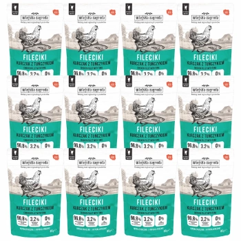 Wiejska Zagroda Fileciki karma mokra dla kota Kurczak z Tuńczykiem 12 x 85g