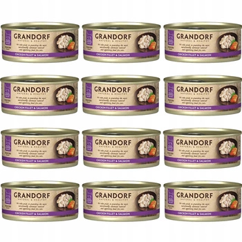 GRANDORF zdrowa karma mokra dla kota Kurczak Łosoś 12 x 70g Bezzbożowa