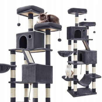 Drapak dla kota Gaczoo wysoki wieża legowisko ciemny szary 60 x 50 x 206 cm