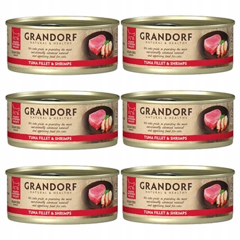 GRANDORF zdrowa karma mokra dla kota Tuńczyk Krewetki 6 x 70g Bezzbożowa