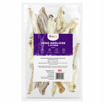 GACZOO 100% Naturalny przysmak dla psa Ucho Królicze z futrem 10 szt gryzak