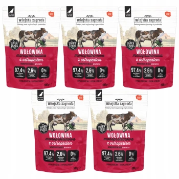 WIEJSKA ZAGRODA Mono mokra karma dla psa Wołowina z ostropestem 5 x 500g