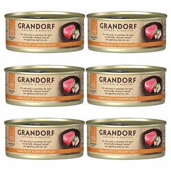 GRANDORF zdrowa karma mokra dla kota Tuńczyk Kurczak 6 x 70g Bezzbożowa