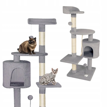 Drapak dla kota Gaczoo duży wieża legowisko jasny szary 40 x 40 x 116 cm