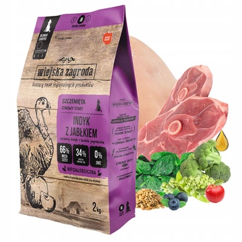 WIEJSKA ZAGRODA Karma sucha dla szczeniąt Indyk z Jabłkiem CHRUPKI M 2 kg Bezzbożowa