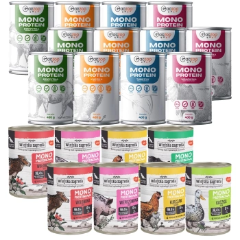 WIEJSKA ZAGRODA GACZOO MONO karma mokra dla psa mix smaków 20 x 400g