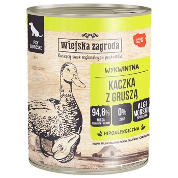 WIEJSKA ZAGRODA Karma mokra dla psa Kaczka z gruszką 800g Bezzbożowa