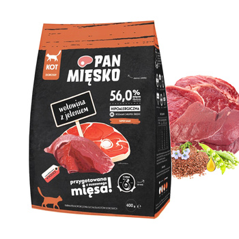 PAN MIĘSKO karma sucha dla kota Wołowina Jeleń 400g