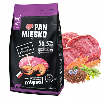 PAN MIĘSKO Karma sucha dla kota Cielęcina Krewetki 5 kg