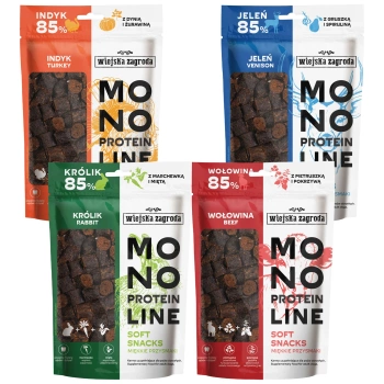 WIEJSKA ZAGRODA MONOPROTEIN miękki smakołyk przysmak dla psa mix 4 x 115g